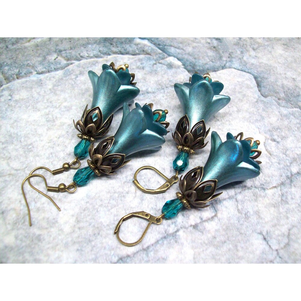 Art Nouveau Earrings Vintage Style, Antique Bronze, Hand Painted, Artisan Crafte